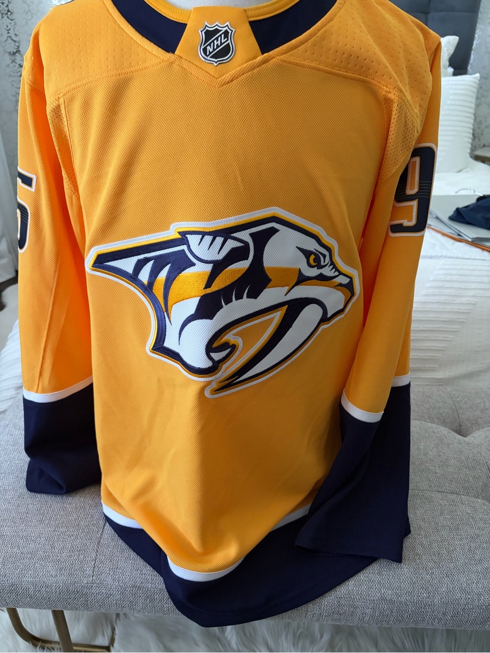 adidas Men’s Nashville Predators Gold and Navy Hockey Jersey